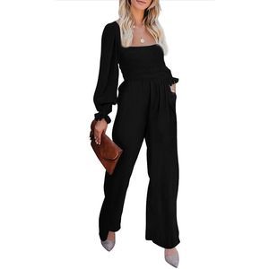 NEW Ruffle High Waisted Long Wide Leg Jumpsuit Romper w/ pockets M